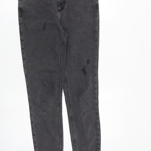 New Look Womens Grey Cotton Skinny Jeans Size 10 L29 in Slim Zip - Raw Hem