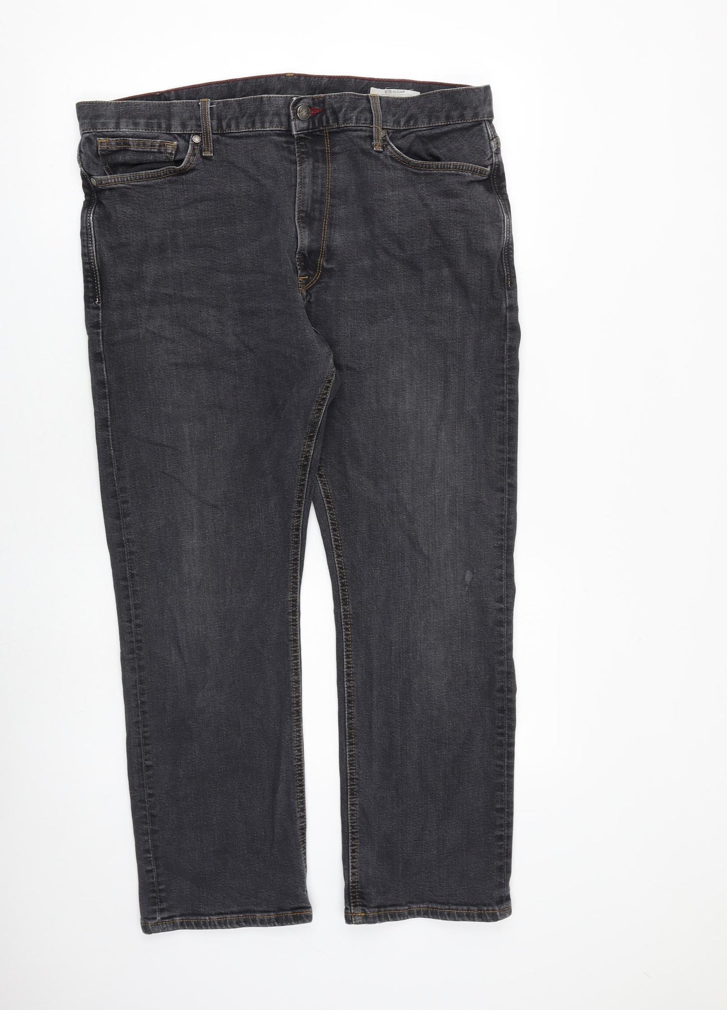 Marks and Spencer Mens Grey Cotton Straight Jeans Size 38 in L29 in Regular Zip