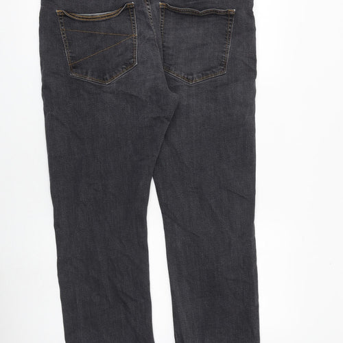 Marks and Spencer Mens Grey Cotton Straight Jeans Size 38 in L29 in Regular Zip