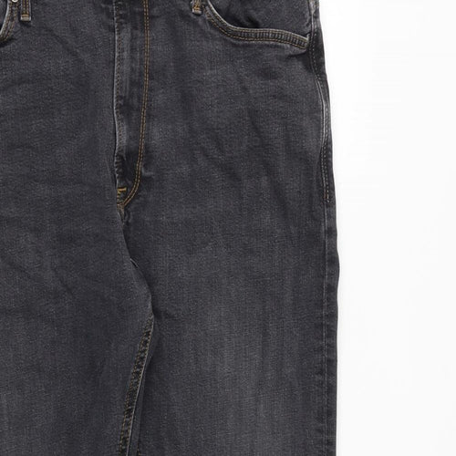 Marks and Spencer Mens Grey Cotton Straight Jeans Size 38 in L29 in Regular Zip