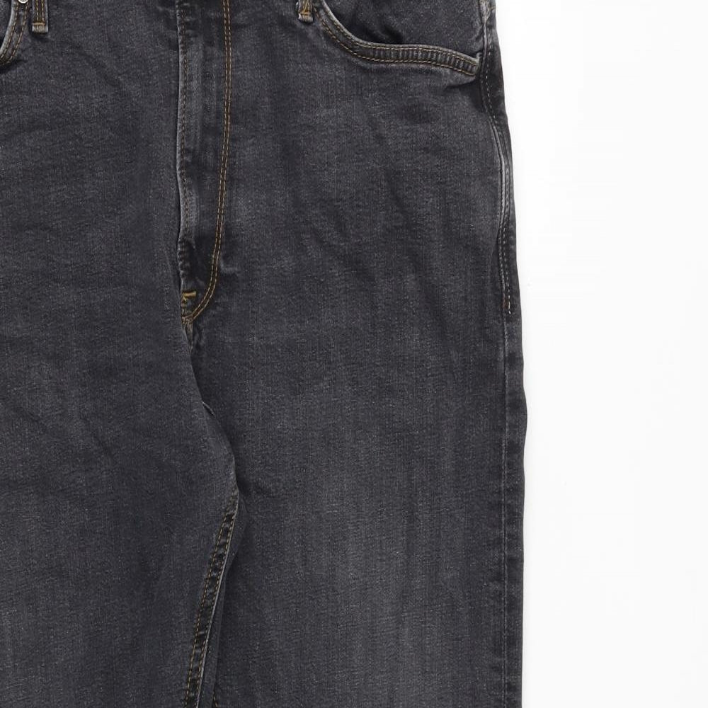 Marks and Spencer Mens Grey Cotton Straight Jeans Size 38 in L29 in Regular Zip
