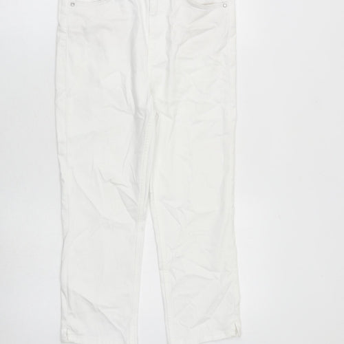 Marks and Spencer Womens White Cotton Cropped Jeans Size 10 L21 in Regular Zip
