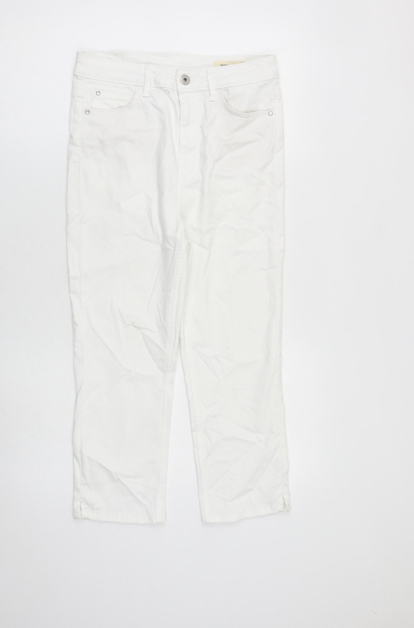 Marks and Spencer Womens White Cotton Cropped Jeans Size 10 L21 in Regular Zip