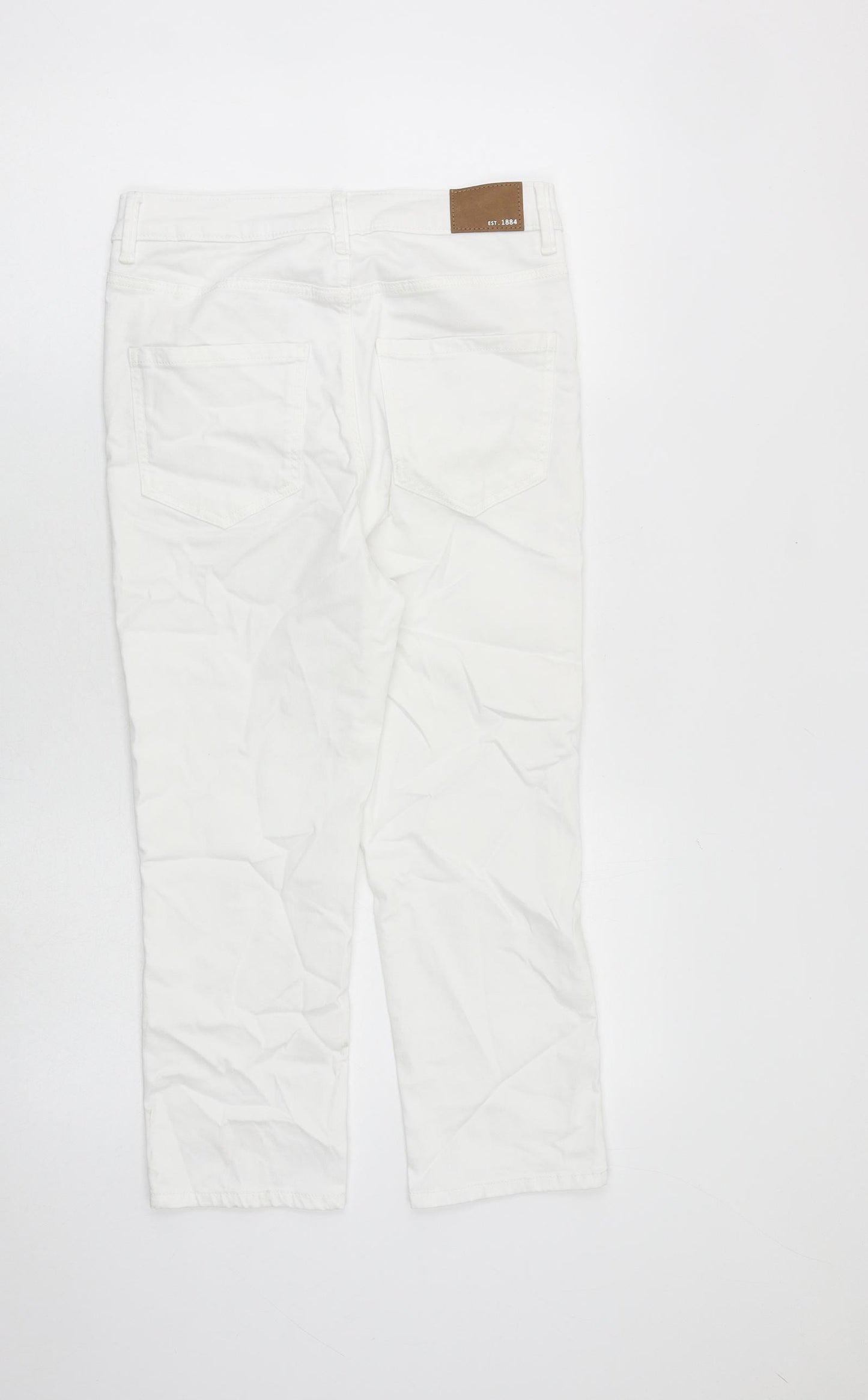 Marks and Spencer Womens White Cotton Cropped Jeans Size 10 L21 in Regular Zip