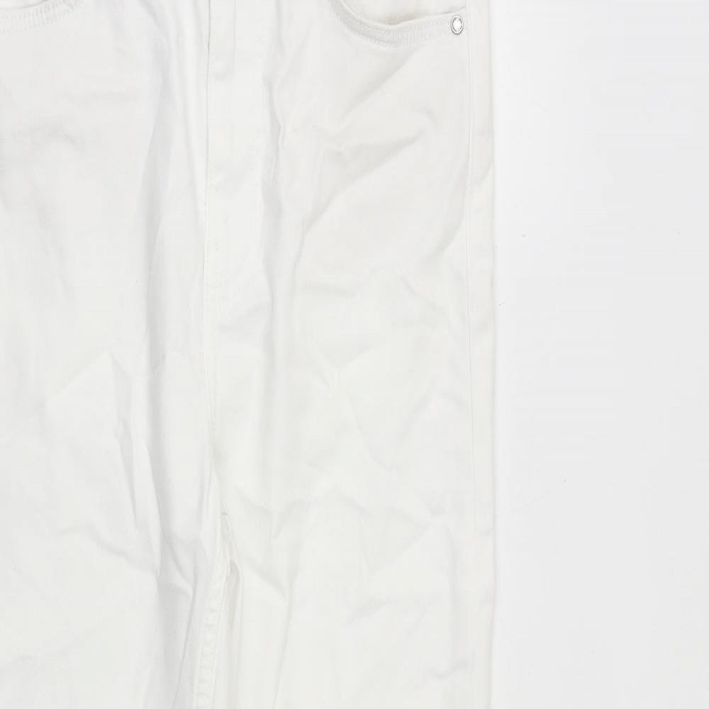 Marks and Spencer Womens White Cotton Cropped Jeans Size 10 L21 in Regular Zip