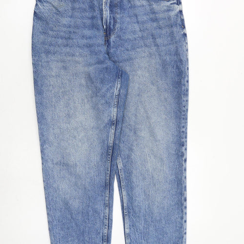 Bershka Womens Blue Cotton Mom Jeans Size 12 L28 in Regular Zip