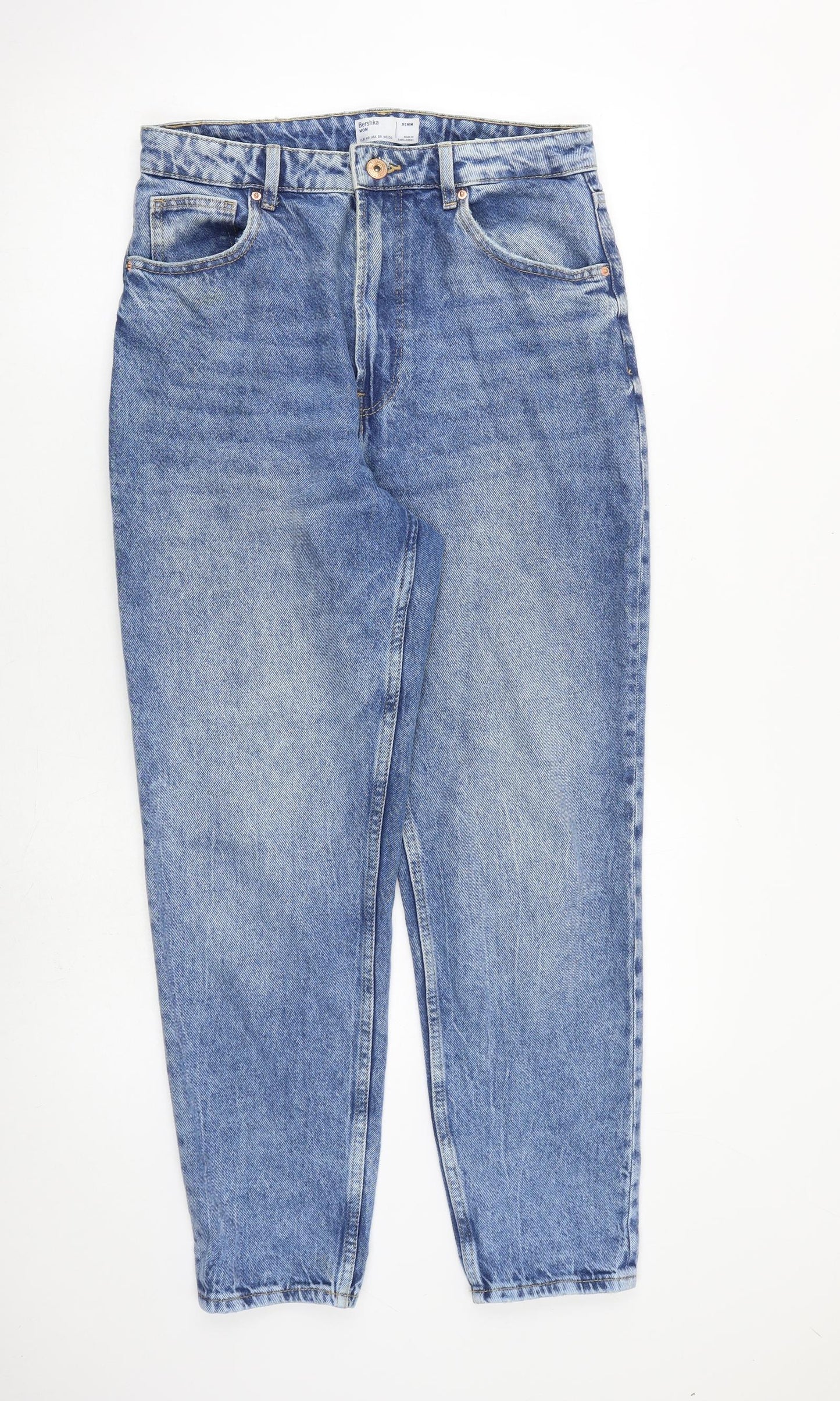 Bershka Womens Blue Cotton Mom Jeans Size 12 L28 in Regular Zip