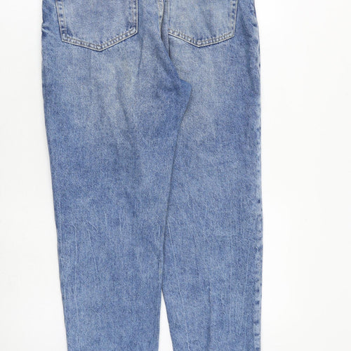 Bershka Womens Blue Cotton Mom Jeans Size 12 L28 in Regular Zip