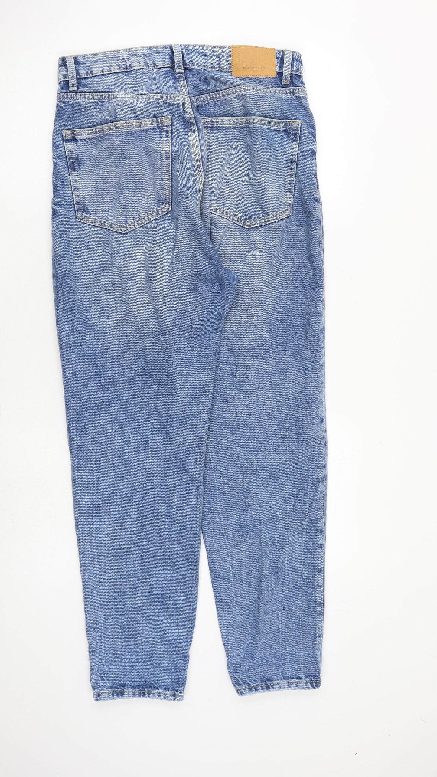 Bershka Womens Blue Cotton Mom Jeans Size 12 L28 in Regular Zip