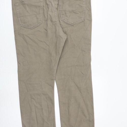 Marks and Spencer Mens Brown Herringbone Cotton Straight Jeans Size 36 in L31 in Regular Zip