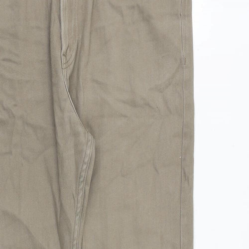 Marks and Spencer Mens Brown Herringbone Cotton Straight Jeans Size 36 in L31 in Regular Zip