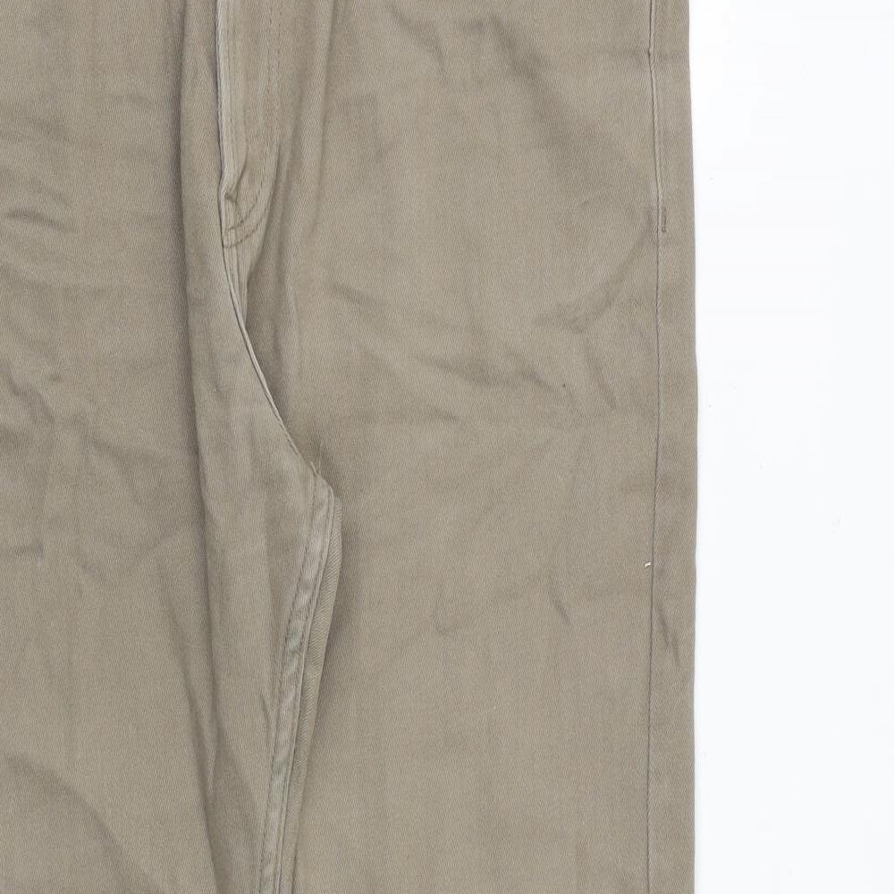 Marks and Spencer Mens Brown Herringbone Cotton Straight Jeans Size 36 in L31 in Regular Zip