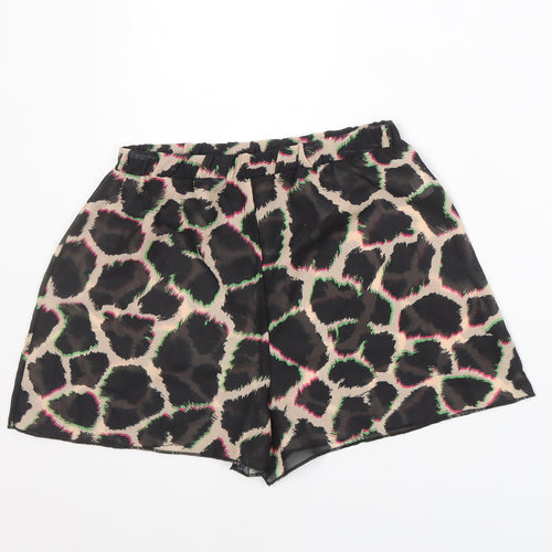PRETTYLITTLETHING Womens Multicoloured Animal Print Polyester Basic Shorts Size 4 Regular Pull On - Giraffe Print, Sheer, 3 Inch Inside Leg