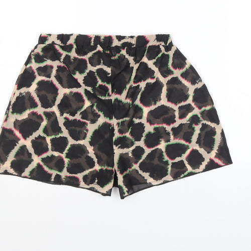 PRETTYLITTLETHING Womens Multicoloured Animal Print Polyester Basic Shorts Size 4 Regular Pull On - Giraffe Print, Sheer, 3 Inch Inside Leg