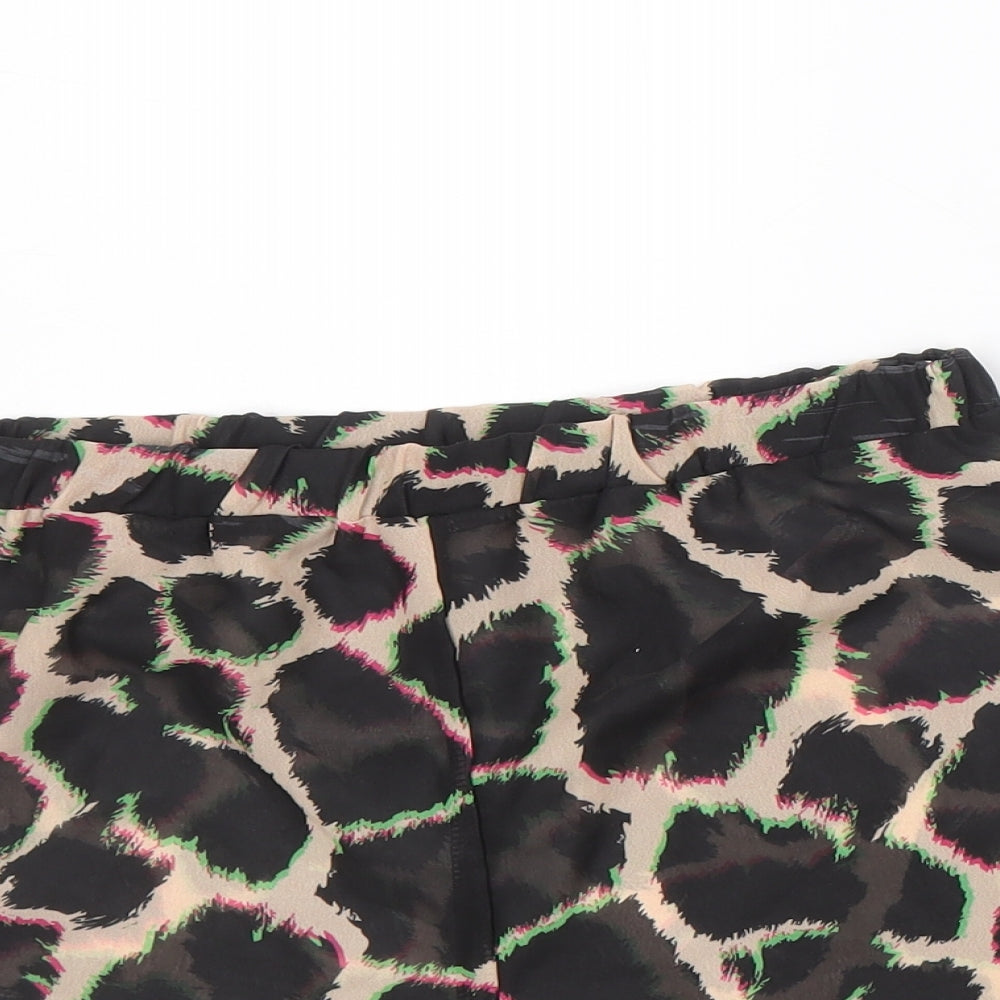 PRETTYLITTLETHING Womens Multicoloured Animal Print Polyester Basic Shorts Size 4 Regular Pull On - Giraffe Print, Sheer, 3 Inch Inside Leg