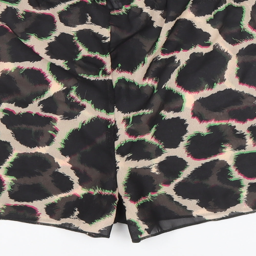 PRETTYLITTLETHING Womens Multicoloured Animal Print Polyester Basic Shorts Size 4 Regular Pull On - Giraffe Print, Sheer, 3 Inch Inside Leg