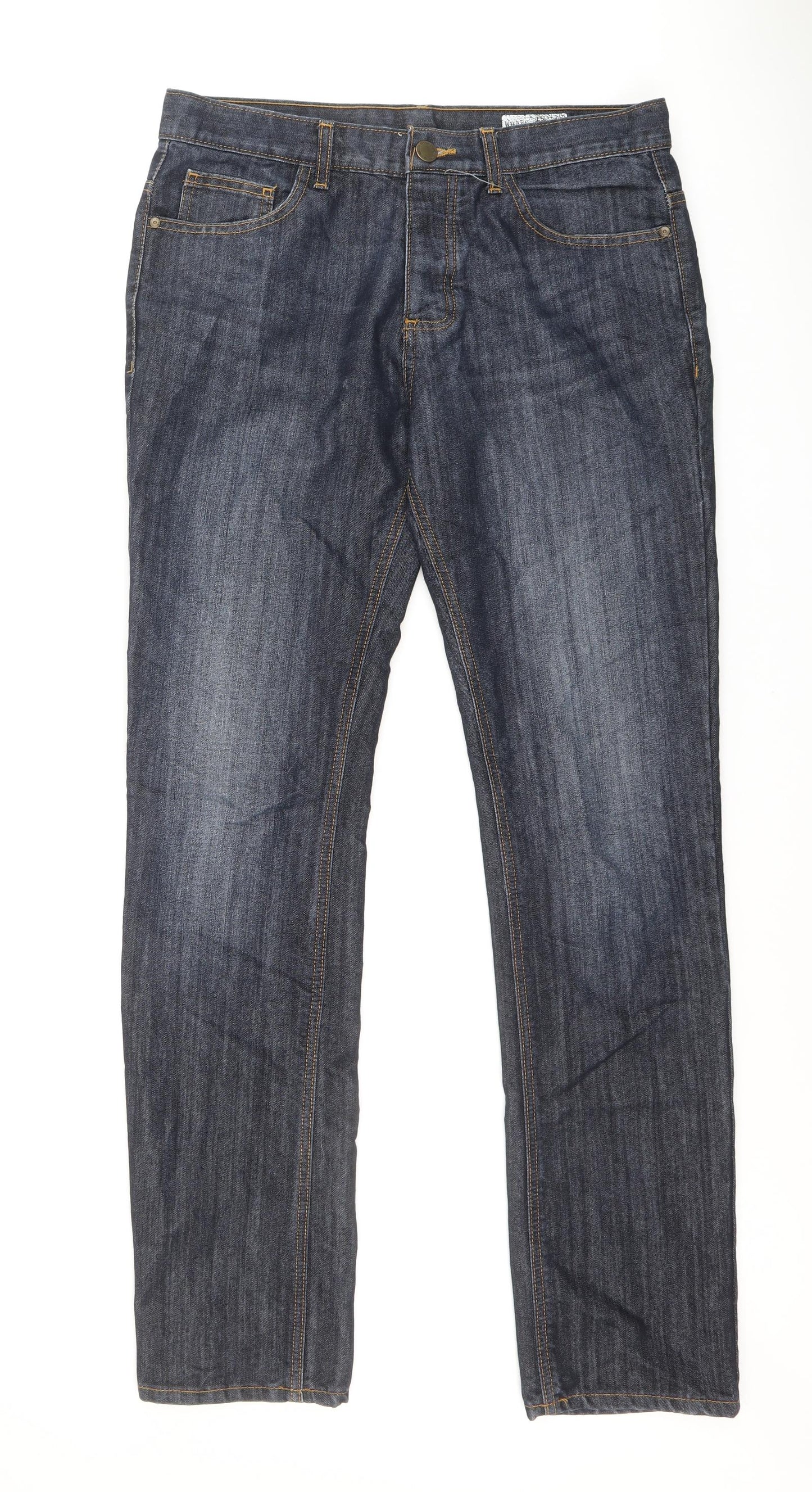 Denim & Co. Mens Blue Cotton Straight Jeans Size 34 in Regular Button