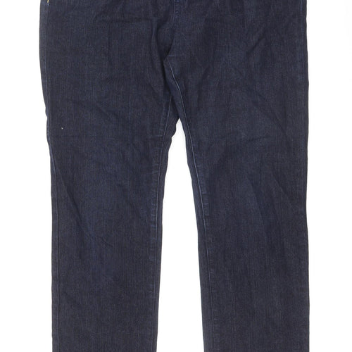 Marks and Spencer Womens Blue Cotton Straight Jeans Size 14 L26.5 in Regular Zip