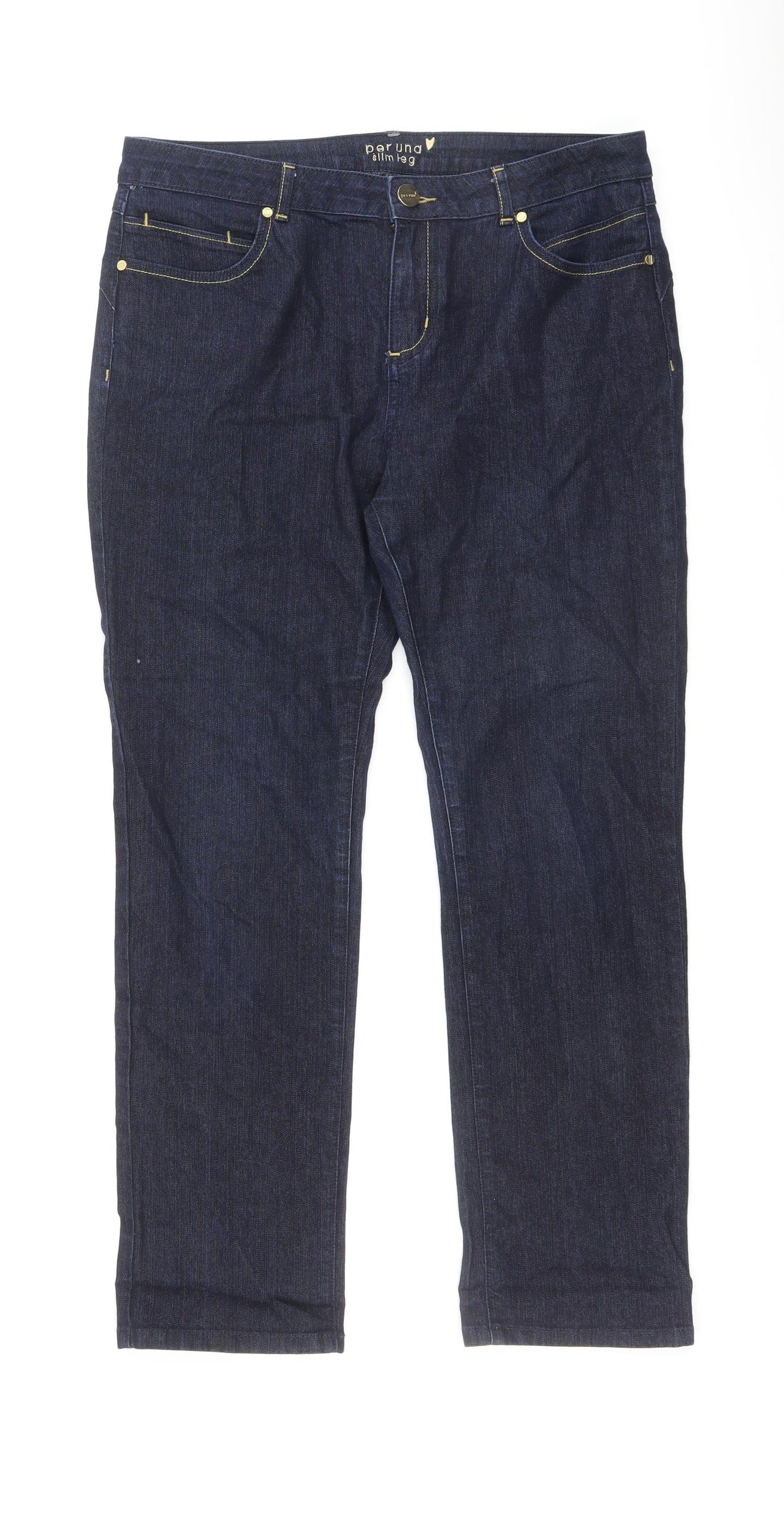 Marks and Spencer Womens Blue Cotton Straight Jeans Size 14 L26.5 in Regular Zip