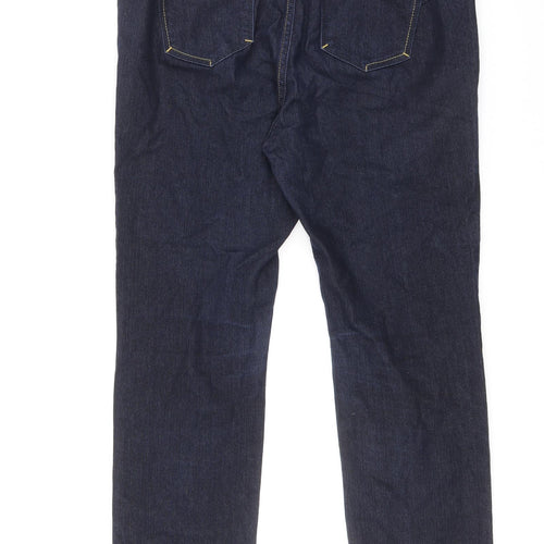 Marks and Spencer Womens Blue Cotton Straight Jeans Size 14 L26.5 in Regular Zip