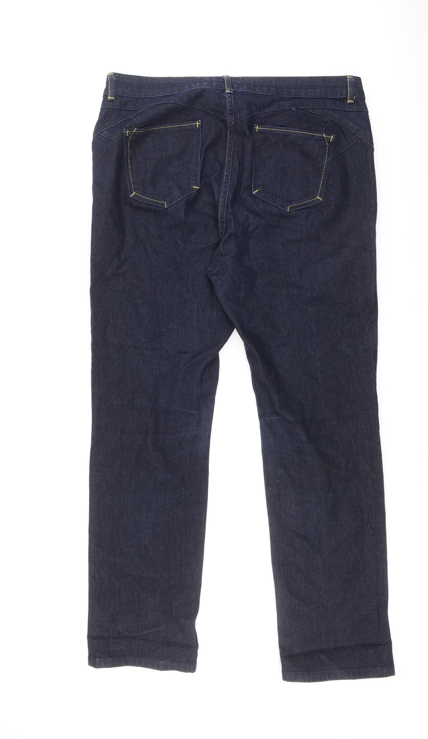 Marks and Spencer Womens Blue Cotton Straight Jeans Size 14 L26.5 in Regular Zip
