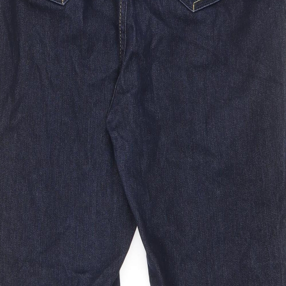 Marks and Spencer Womens Blue Cotton Straight Jeans Size 14 L26.5 in Regular Zip