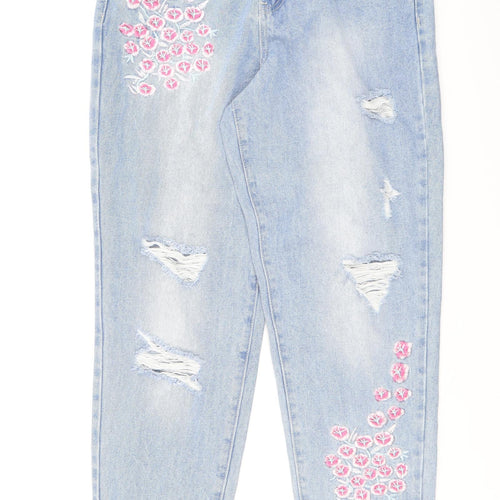 Denim & Co. Womens Blue Cotton Tapered Jeans Size 12 L29 in Regular Zip