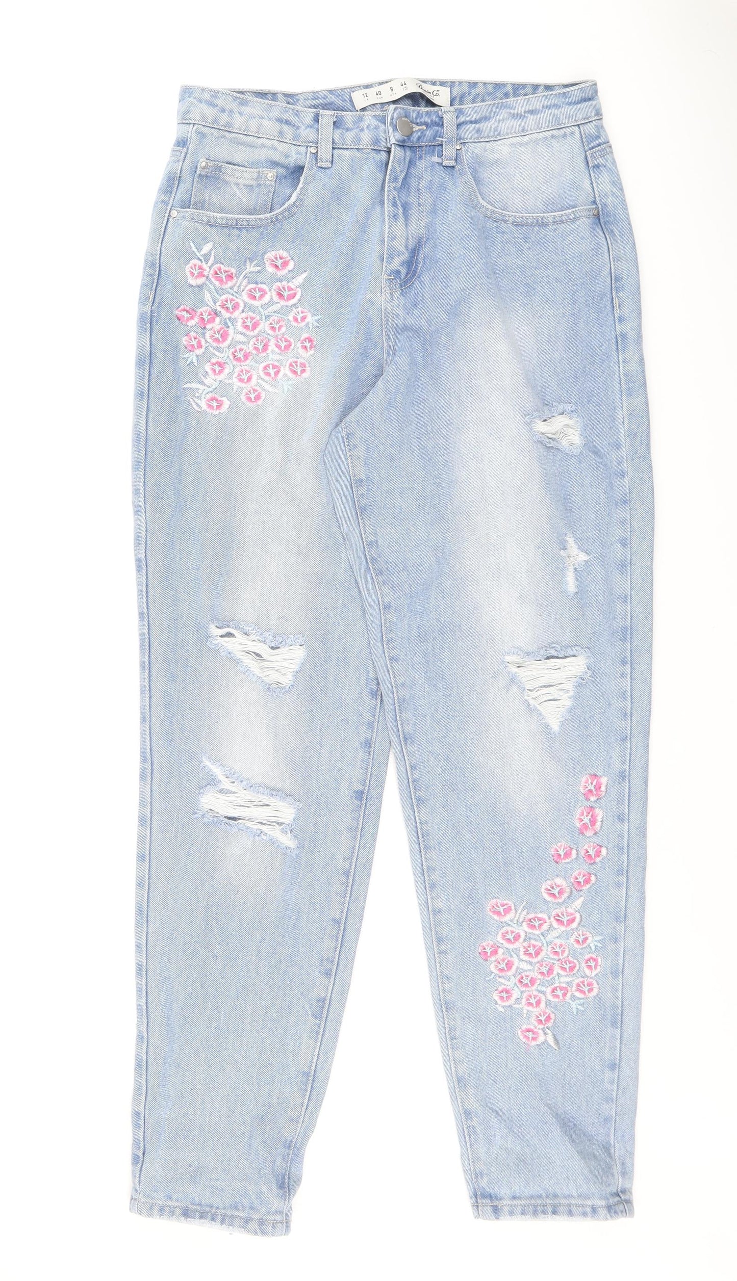 Denim & Co. Womens Blue Cotton Tapered Jeans Size 12 L29 in Regular Zip