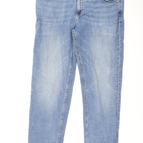 Marks and Spencer Womens Blue Cotton Tapered Jeans Size 14 L26 in Slim Zip