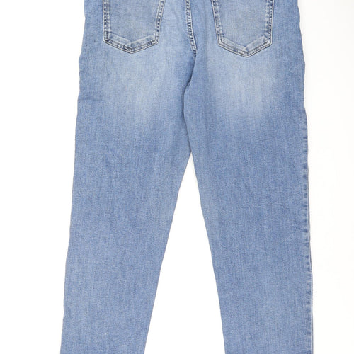 Marks and Spencer Womens Blue Cotton Tapered Jeans Size 14 L26 in Slim Zip