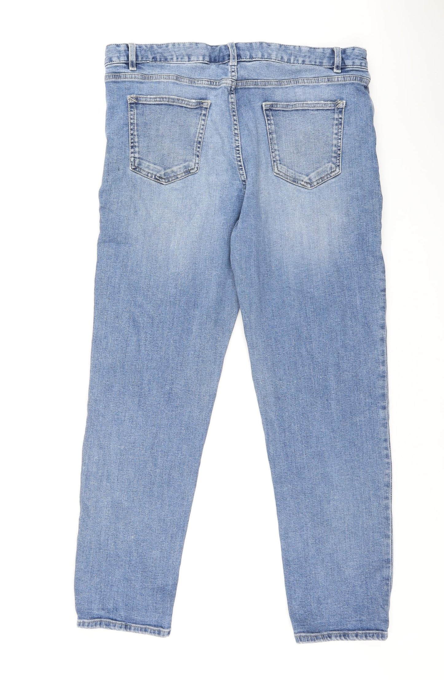 Marks and Spencer Womens Blue Cotton Tapered Jeans Size 14 L26 in Slim Zip
