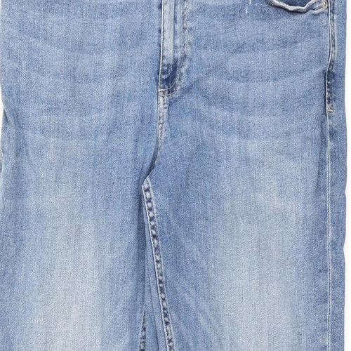 Marks and Spencer Womens Blue Cotton Tapered Jeans Size 14 L26 in Slim Zip