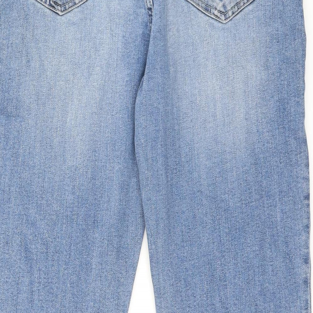 Marks and Spencer Womens Blue Cotton Tapered Jeans Size 14 L26 in Slim Zip