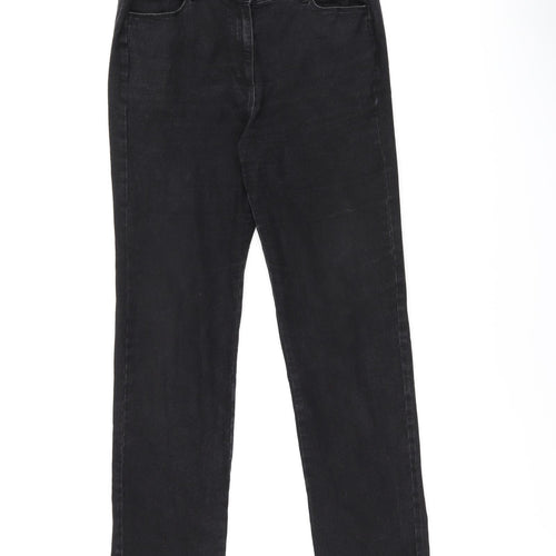 Bonmarché Womens Black Cotton Straight Jeans Size 14 L29 in Regular Zip
