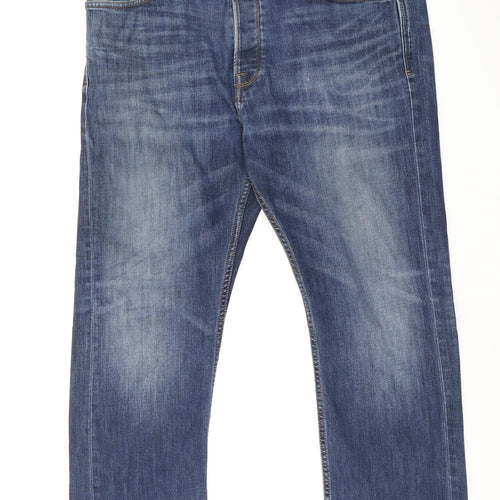 Blue Harbour Mens Blue Cotton Straight Jeans Size 38 in L28 in Regular Zip