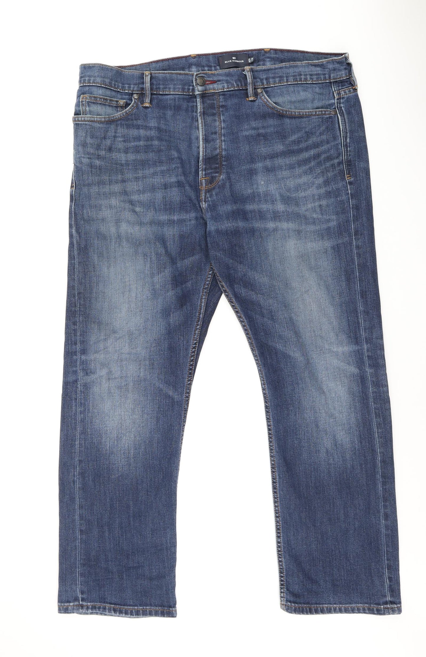 Blue Harbour Mens Blue Cotton Straight Jeans Size 38 in L28 in Regular Zip
