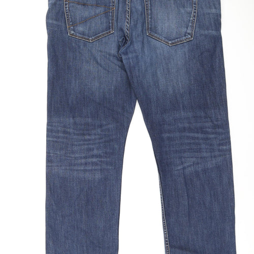 Blue Harbour Mens Blue Cotton Straight Jeans Size 38 in L28 in Regular Zip