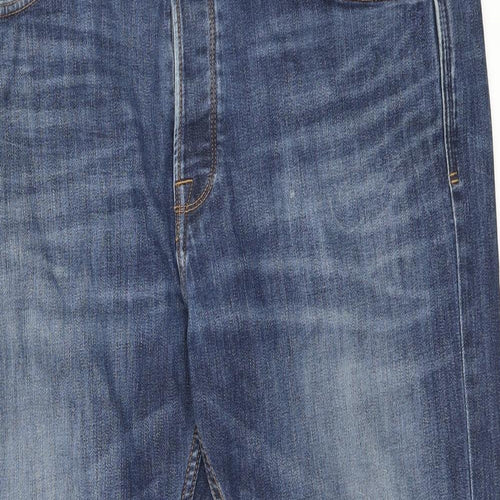 Blue Harbour Mens Blue Cotton Straight Jeans Size 38 in L28 in Regular Zip