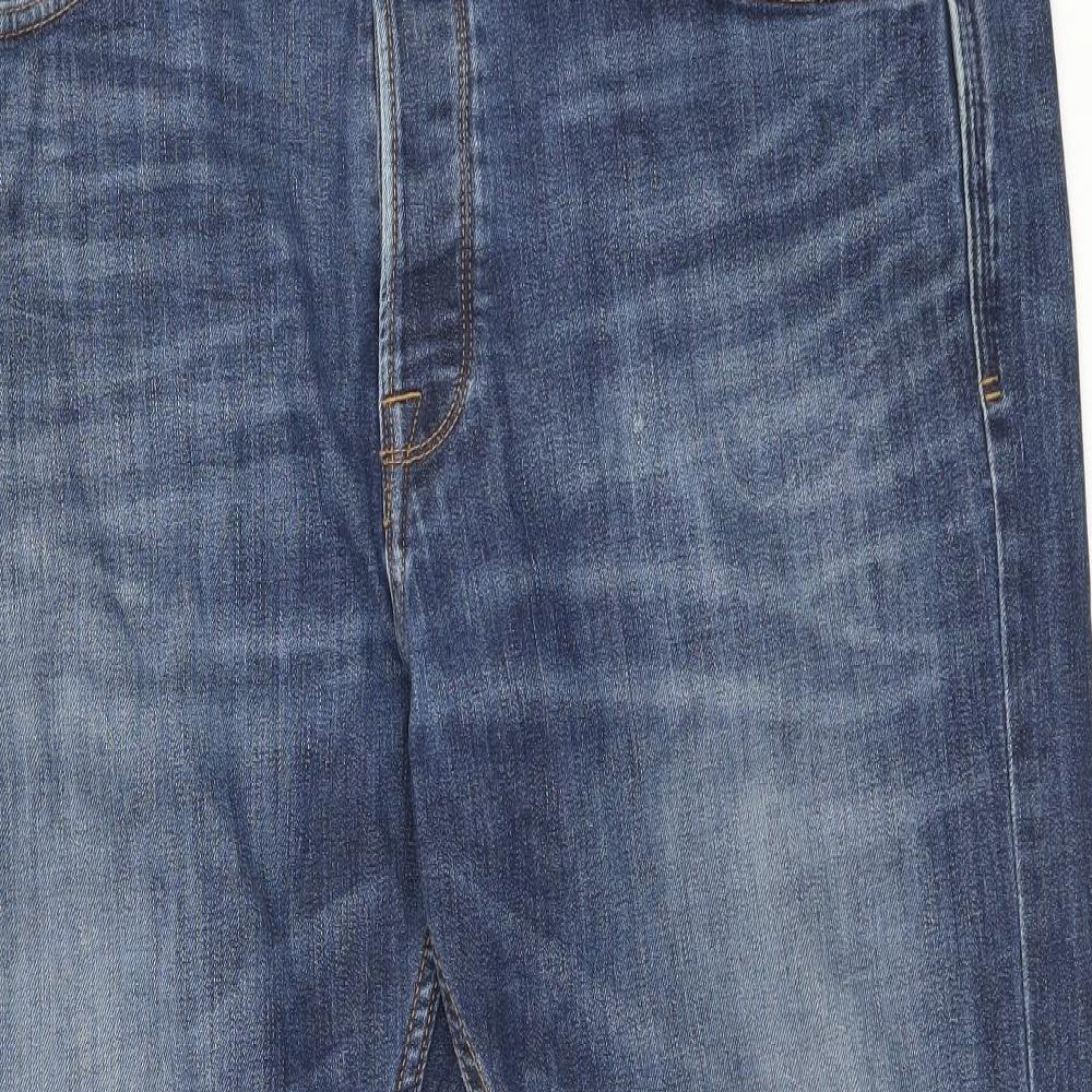 Blue Harbour Mens Blue Cotton Straight Jeans Size 38 in L28 in Regular Zip