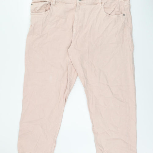 Marks and Spencer Womens Pink Cotton Cropped Jeans Size 22 L24.5 in Regular Zip
