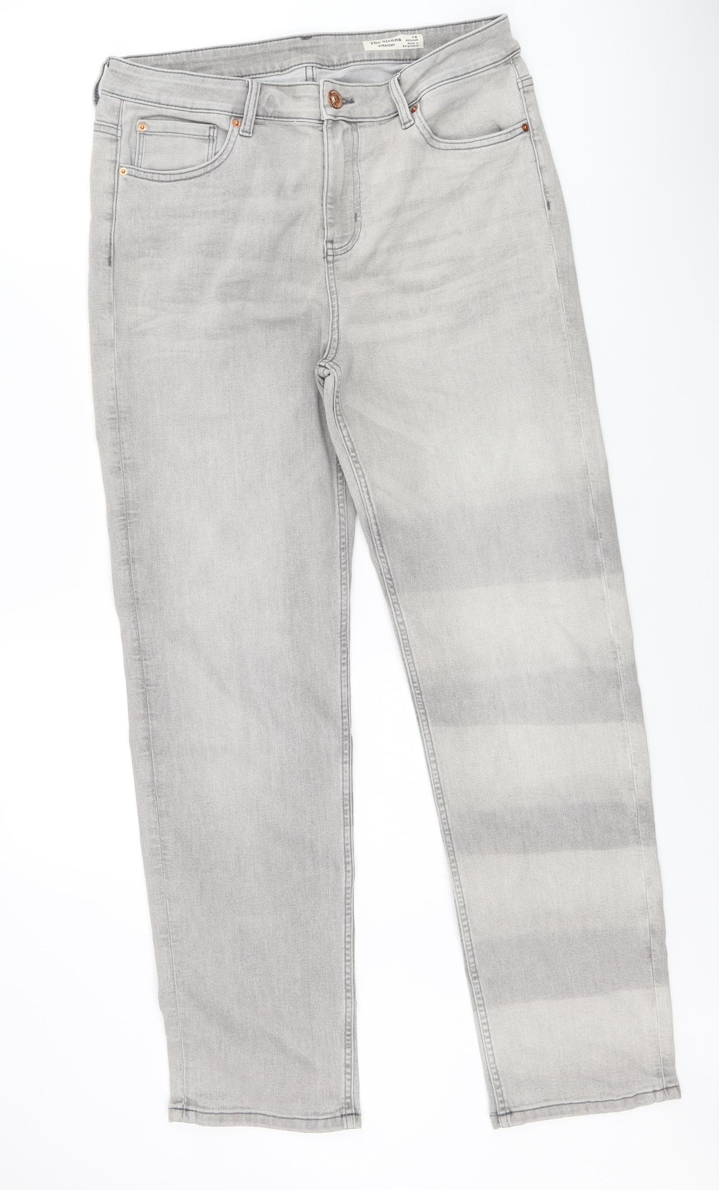 Marks and Spencer Womens Grey Cotton Straight Jeans Size 14 L29 in Regular Zip