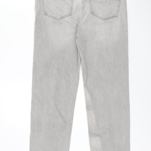 Marks and Spencer Womens Grey Cotton Straight Jeans Size 14 L29 in Regular Zip