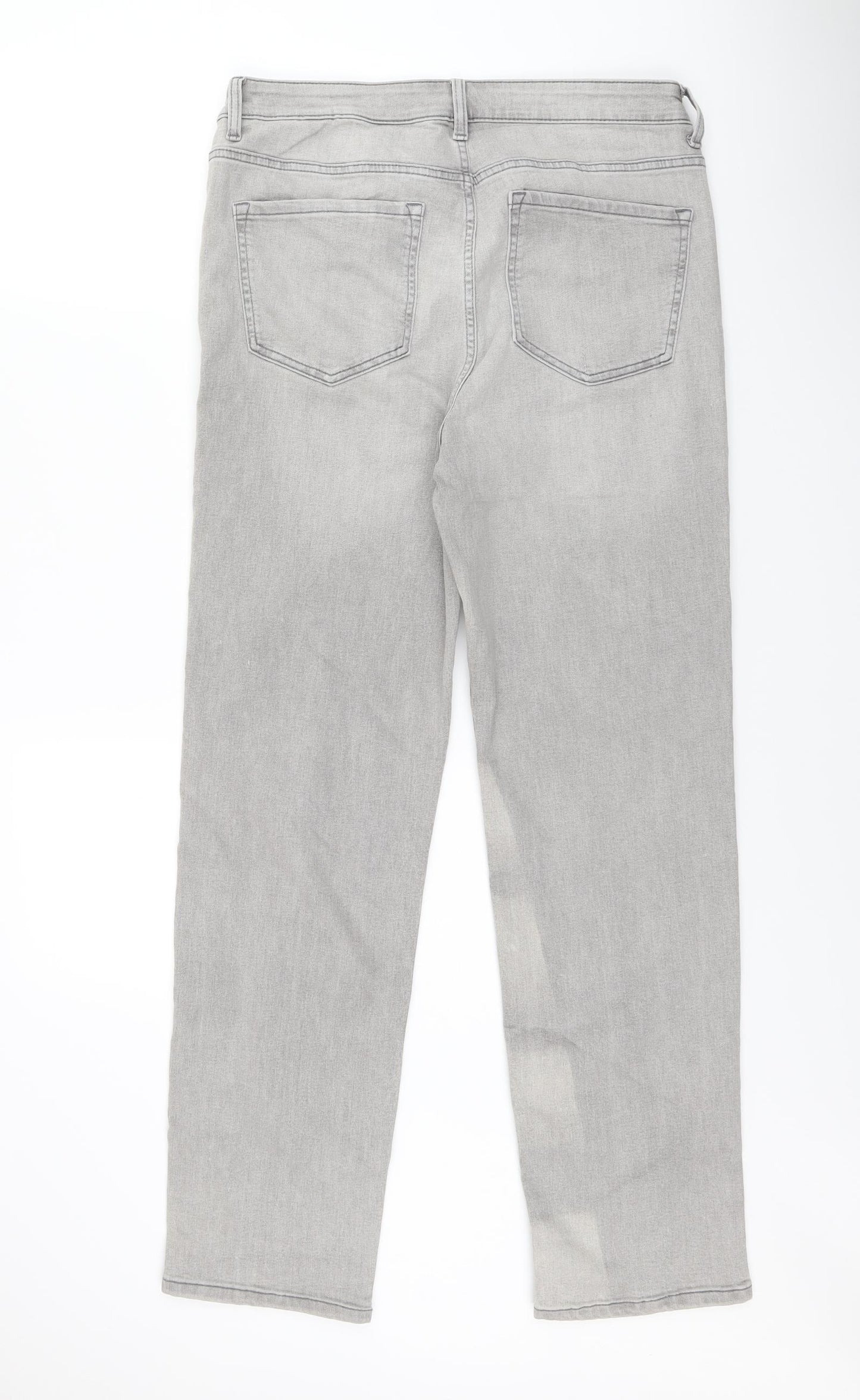 Marks and Spencer Womens Grey Cotton Straight Jeans Size 14 L29 in Regular Zip