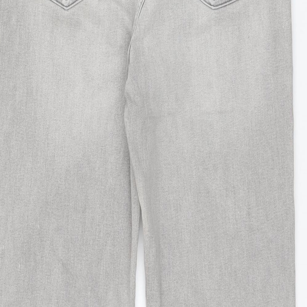 Marks and Spencer Womens Grey Cotton Straight Jeans Size 14 L29 in Regular Zip