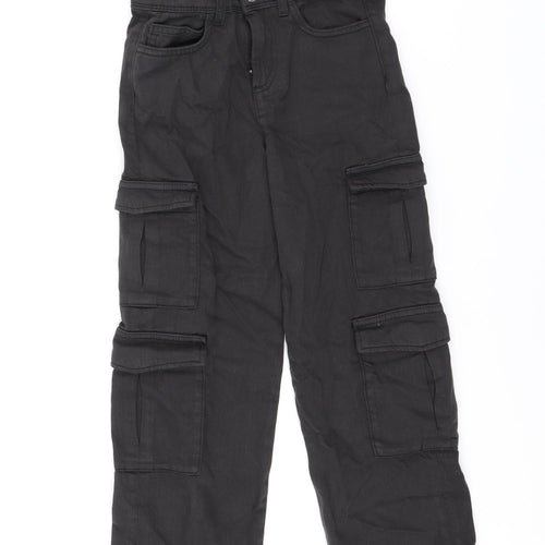 Marks and Spencer Boys Black Cotton Straight Jeans Size 7-8 Years L20 in Regular Zip