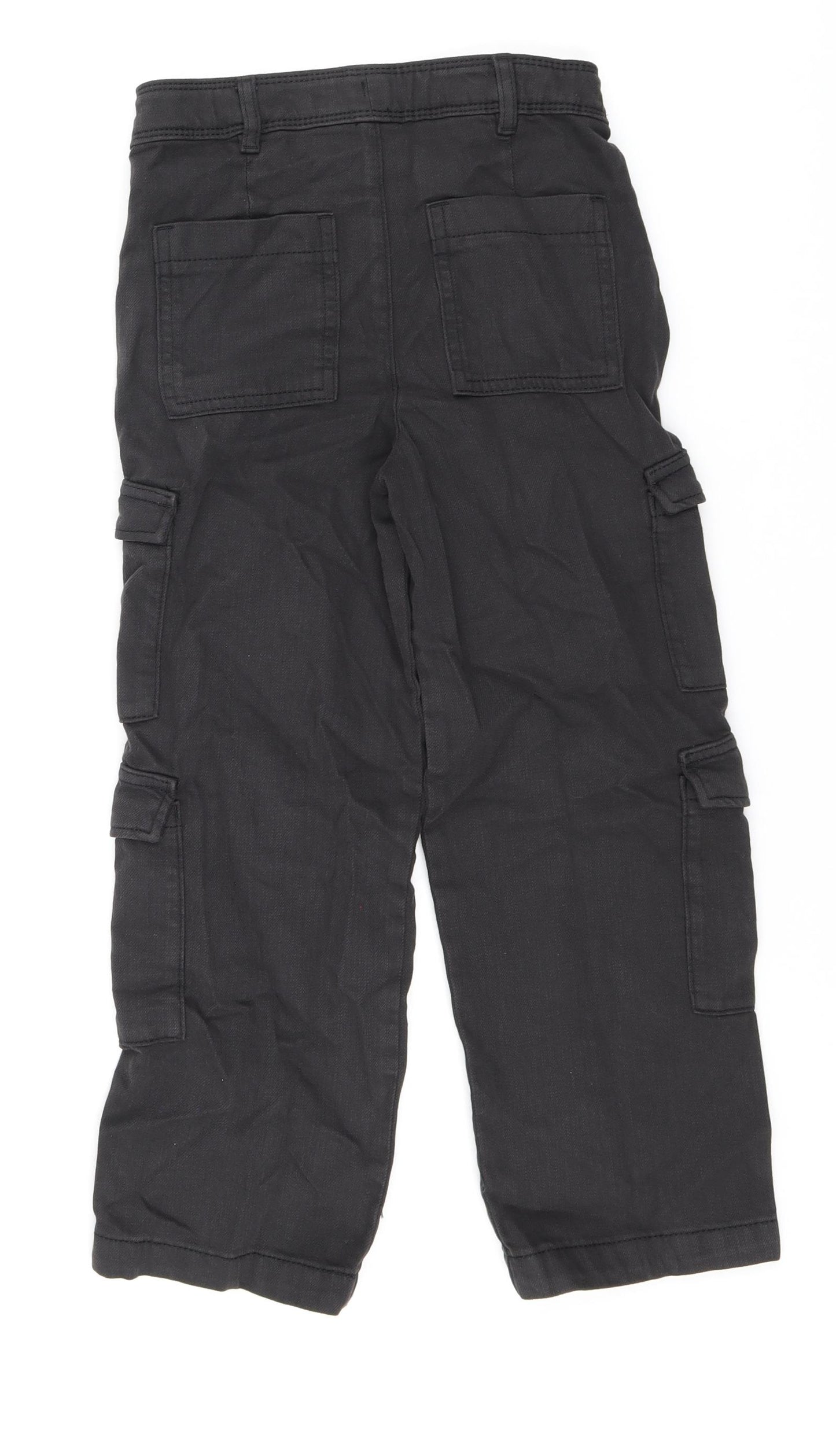 Marks and Spencer Boys Black Cotton Straight Jeans Size 7-8 Years L20 in Regular Zip