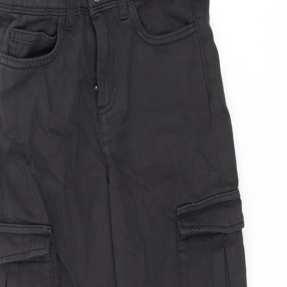 Marks and Spencer Boys Black Cotton Straight Jeans Size 7-8 Years L20 in Regular Zip