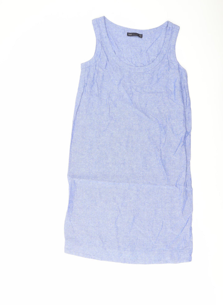 Marks and Spencer Womens Blue Linen Tank Dress Size 6 Scoop Neck Pullover