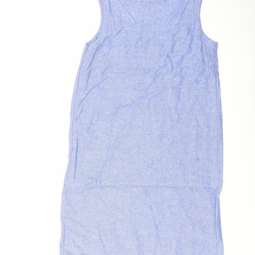 Marks and Spencer Womens Blue Linen Tank Dress Size 6 Scoop Neck Pullover
