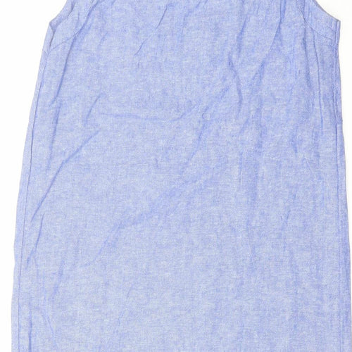 Marks and Spencer Womens Blue Linen Tank Dress Size 6 Scoop Neck Pullover